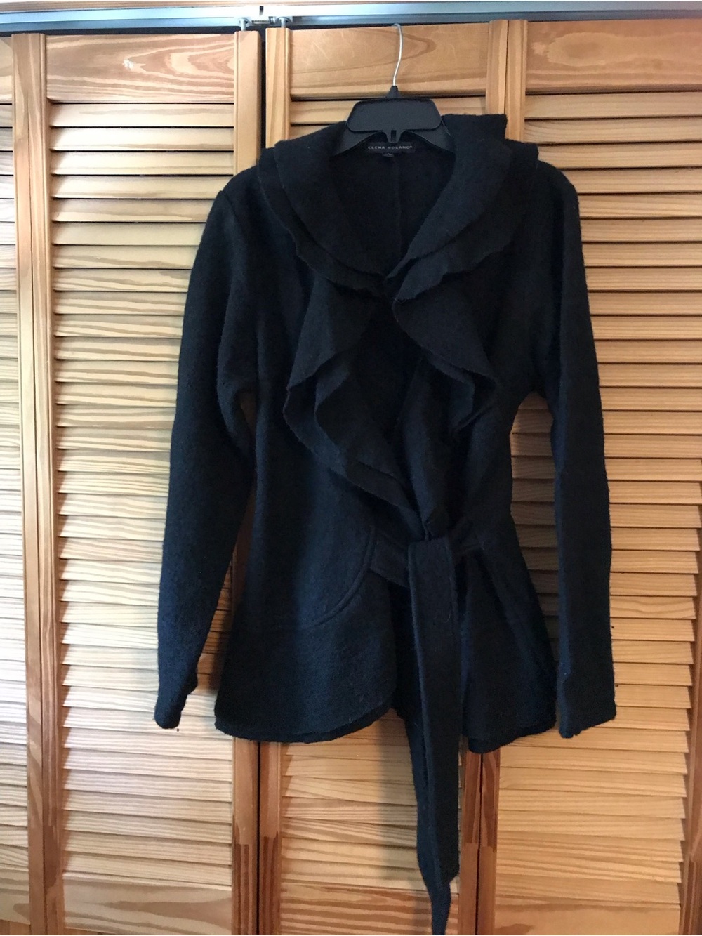 Elena Solano Black Ruffle-Front Women's Jacket, Sz Lg
